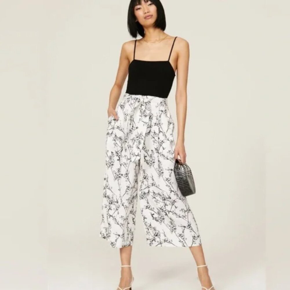 Club Monaco Kora Floral Culotte Pants White Blue Size 6
